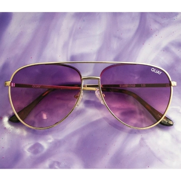 QUAY // ltd ed lizzo collab purple lens gold embossed metal frame aviators main image 4